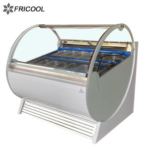China 12 Trays Curved Glass Stand Up Ice Cream Freezer 500L R290 Refrigerant wholesale