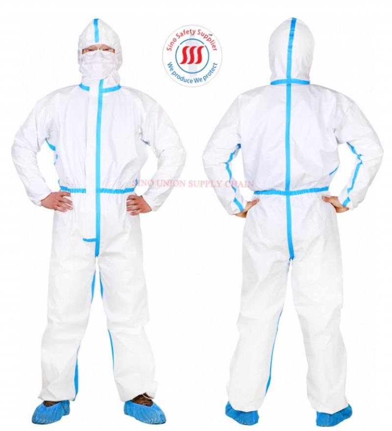 Type 4 Taped White Disposable Coveralls Anti Virus Blood Microbe Liquid Permeation