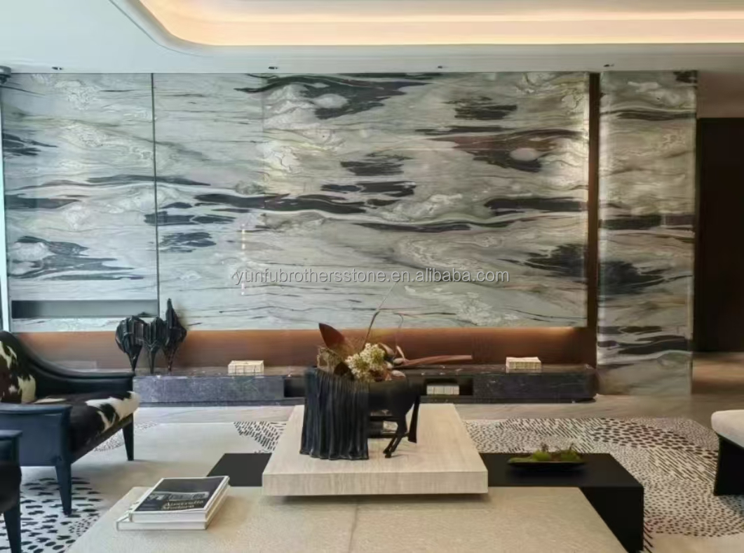 Modern Ink Painting Marble Big Slab Honed Grey Wall Panel and Kitchen Countertop Tile