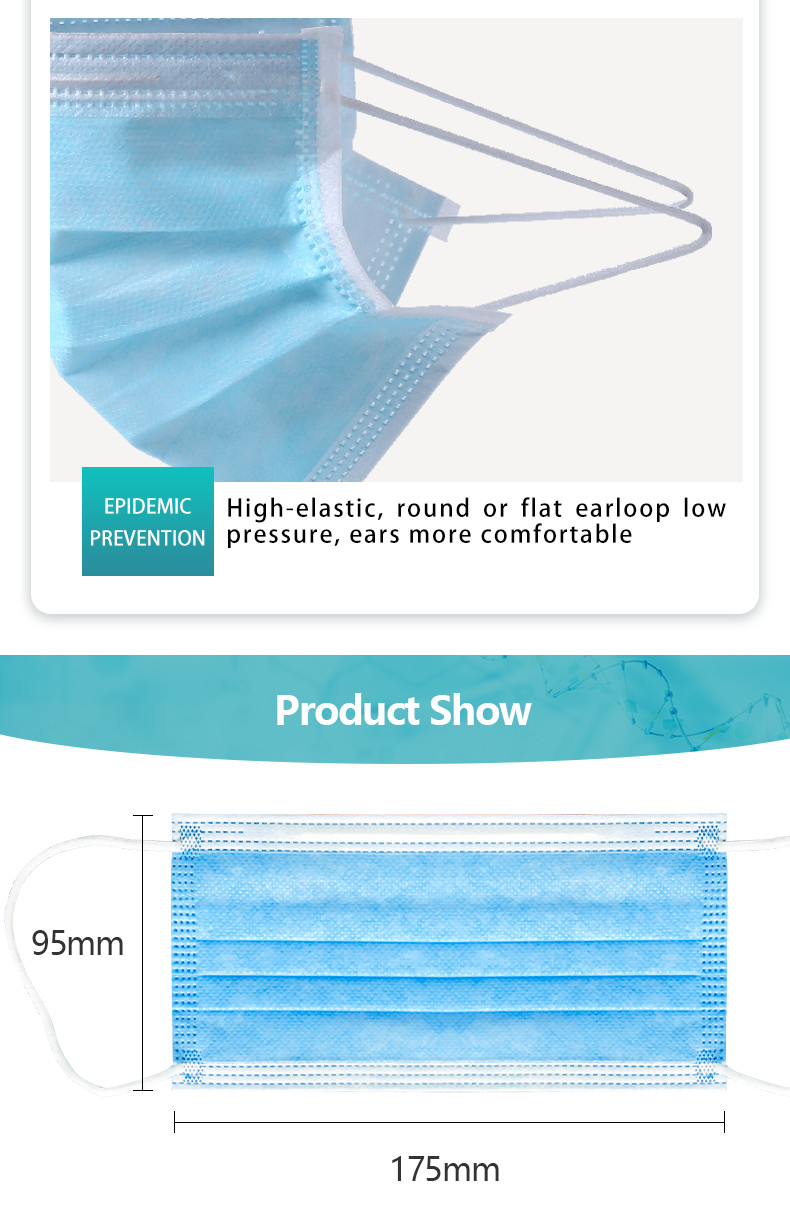 Blue BFE Disposable Medical Face Masks Non Woven Fabric 50pcs Earloop Mask