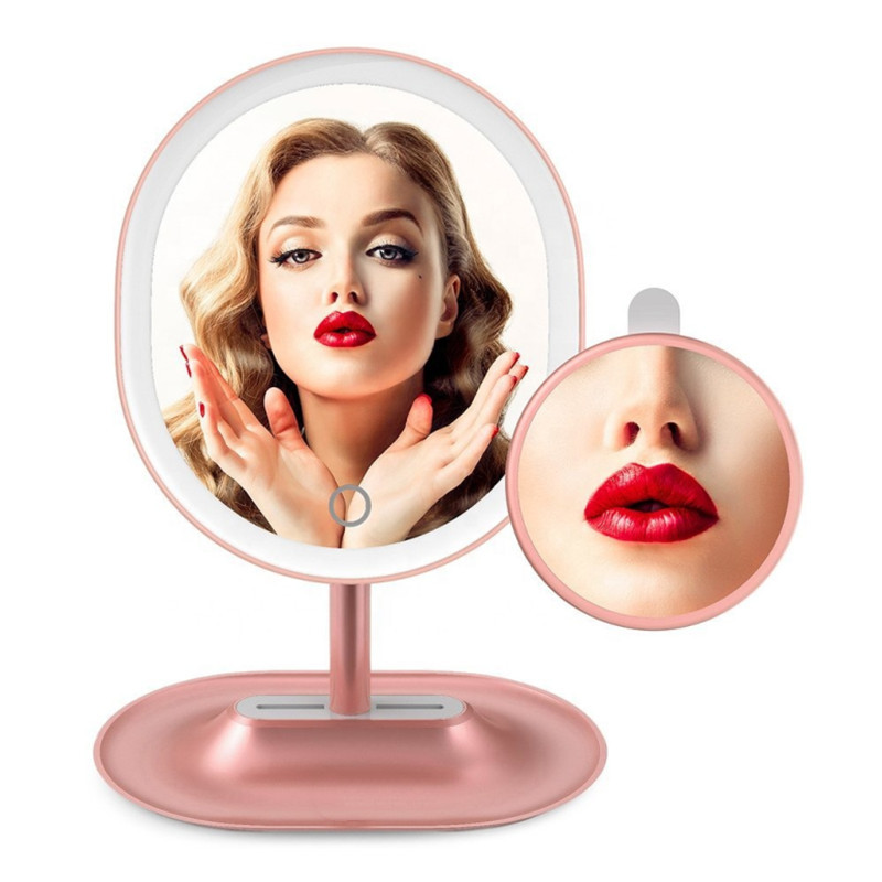 Table Vanity Touch Sensor Switch Single Sides Oval Shaped Soft Led Lights Portable Dressing Table Mirror
