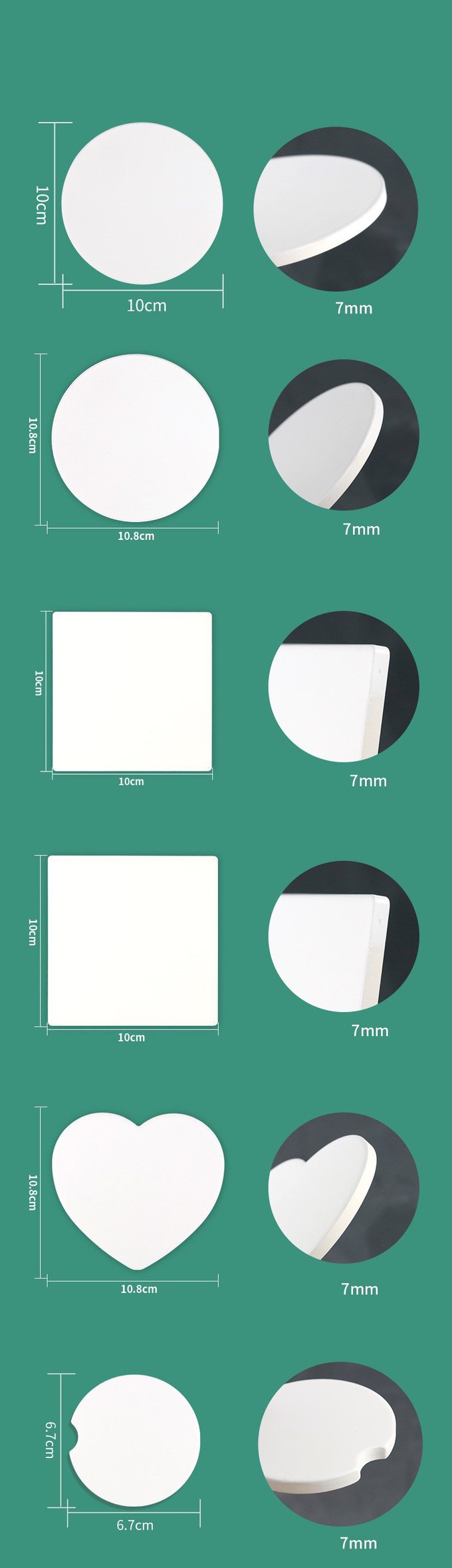 Blank Coated Heart Shape Sublimation Ceramic Coaster For Sublimation Heat Transfer Printing