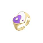 Heart Gold Yin Yang Ring Dripping Oil Womens Adjustable Silver Rings OEM