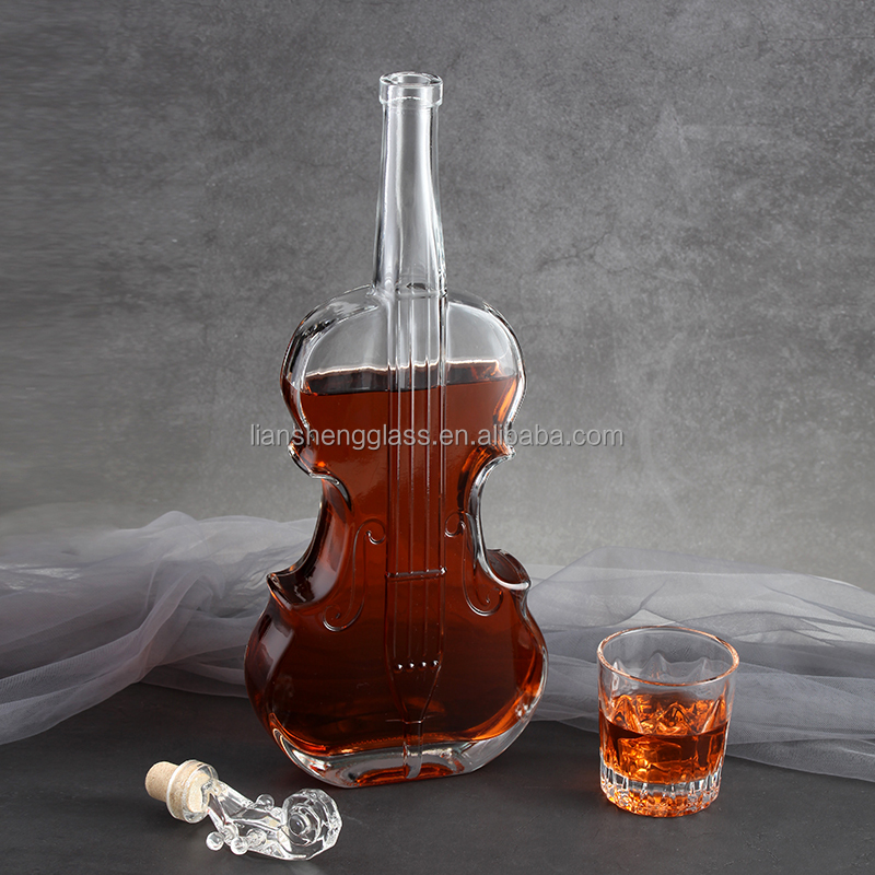 350ml 500ml 750ml 1000ml Guitar Shape Glass Bottles With Gold Lid For Whiskey Liquor
