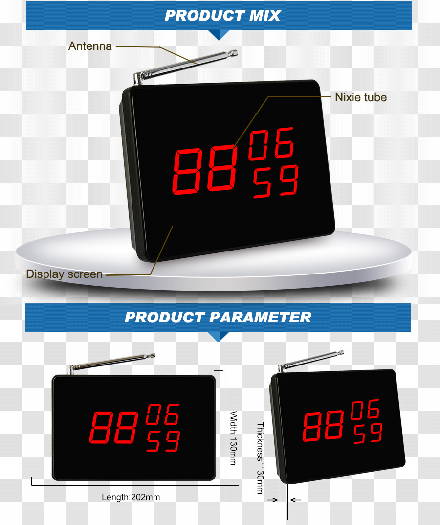 Restaurant display for wireless Table Service calling system
