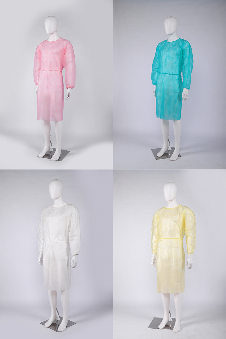 Disposable Isolation gown PP PE SMS CPE Material Level 1 2 3 Medical Surgical Gowns with Knitted Cuffs