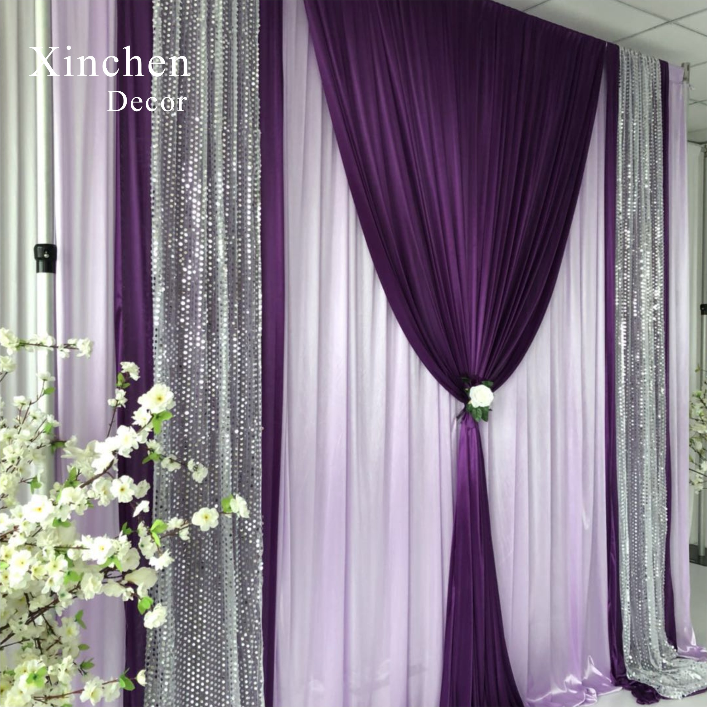SX-387 Beautiful Wedding Stage Decorative White Drapery Hanging Ceiling Drapes