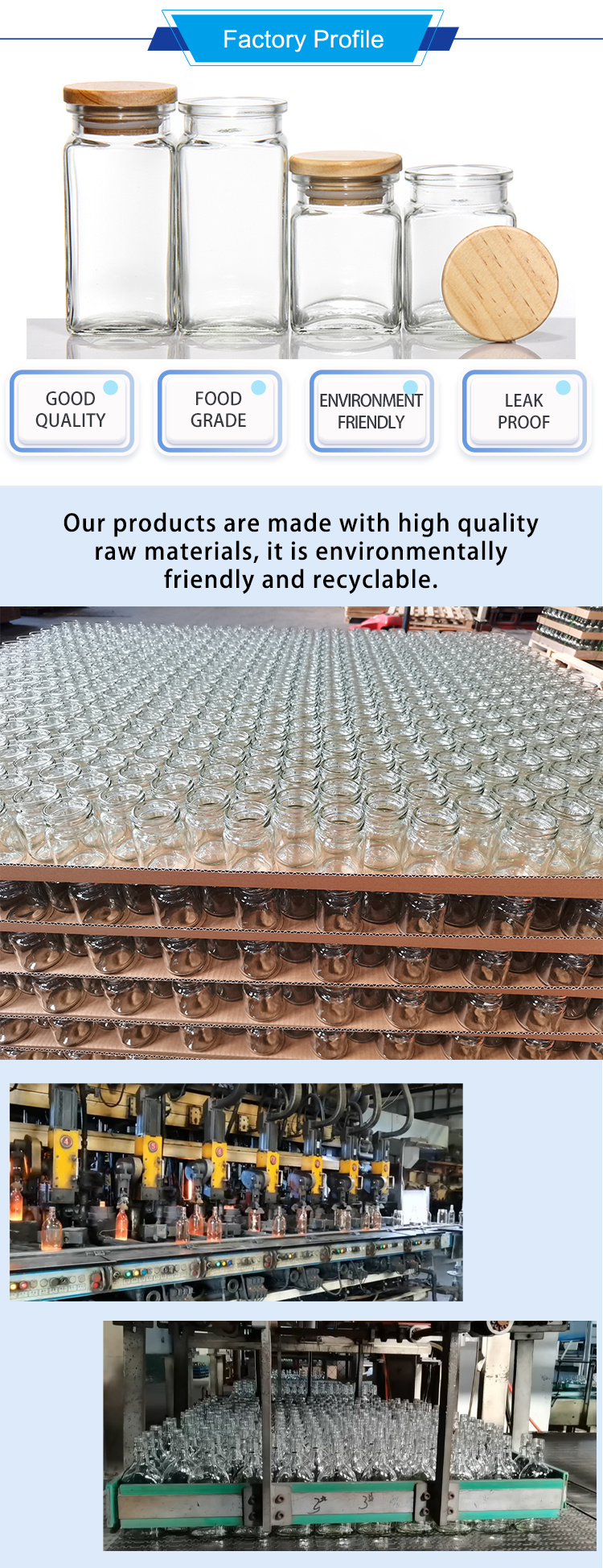Factory Produced Empty Candy Square Glass Jar with Wooden Lids