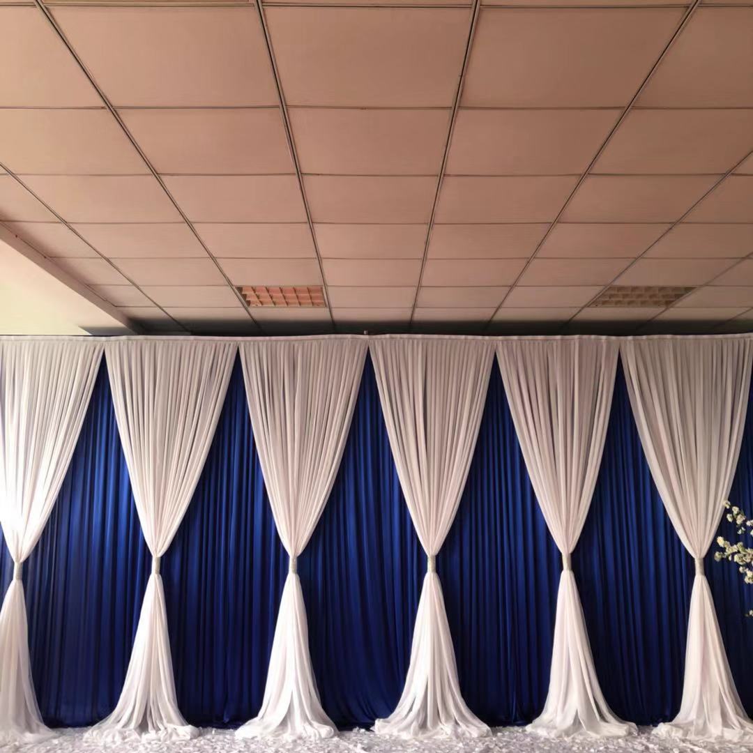 Hot Sale Wedding Backdrop Blue White Double Drape Cross Valance Luxury Wedding Decoration Backdrop