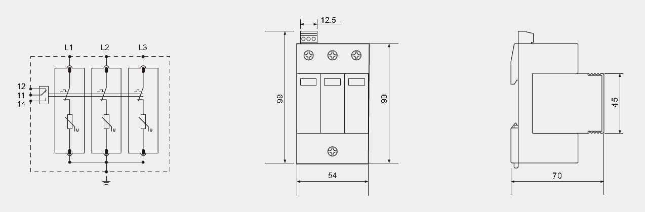3 Pole SPD 275V Power Surge Protector 60kA T2 MOV Surge Protective Device