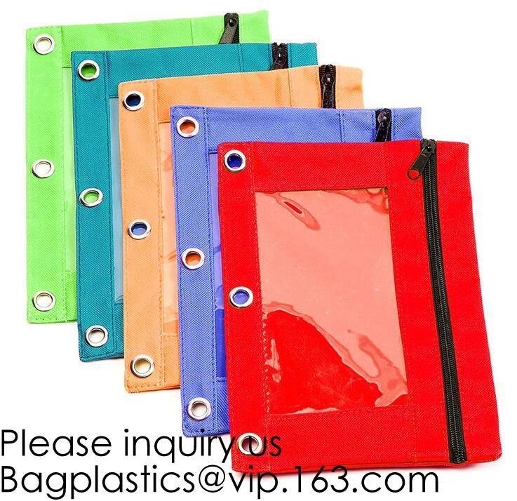 Stationery products Pencil Pouch Pvc Portable Pencil Case For Students,3 Ring Binder Zippered Pencil Pouches with Clear