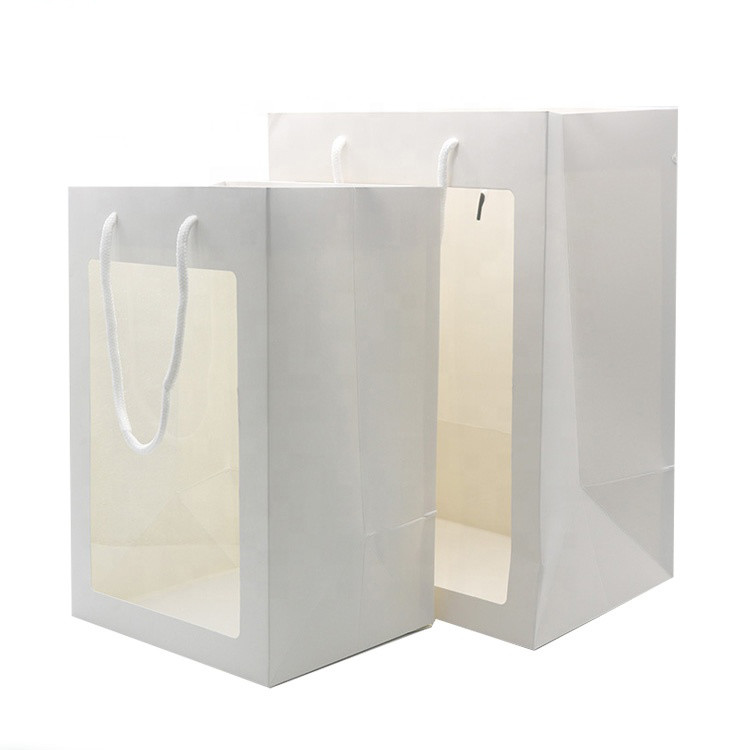Drawstring Luxury Gift Packaging Bags , Cardboard Paper Bag With Transparent Window