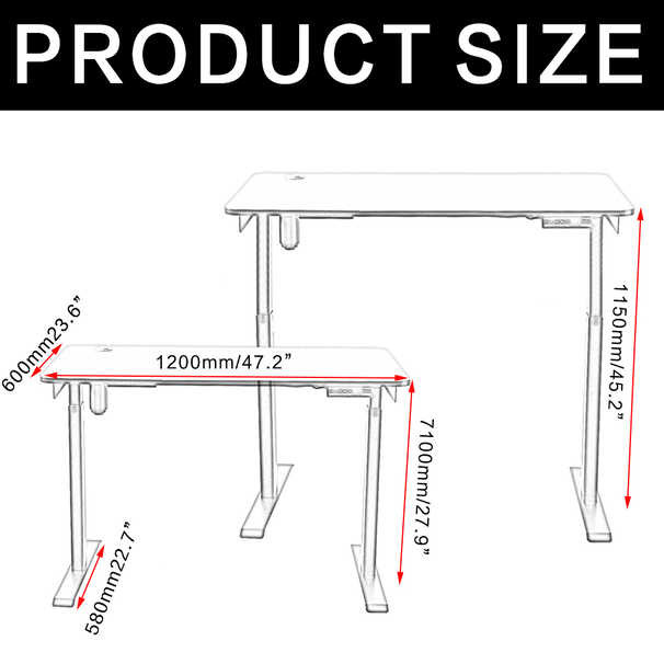 Black Electric Height Adjustable Home Office Computer Table Desk 160lbs capacity