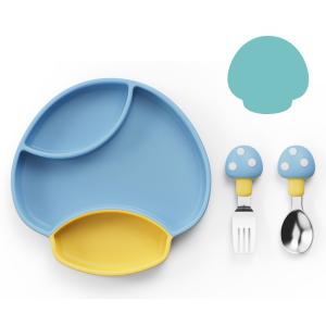 China Navy Blue 4pcs Baby Silicone Feeding Set Childrens Silicone Plates wholesale