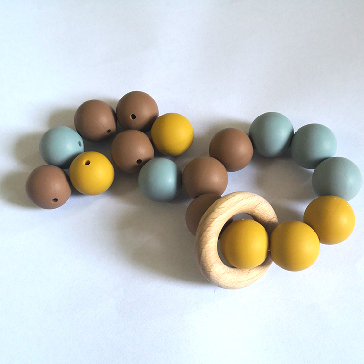 New Color BPA Free Baby Chew Necklace Round Silicone Teething Beads Brown/pink/orange/green/blue or Custom Color DL13-005 CN;GUA