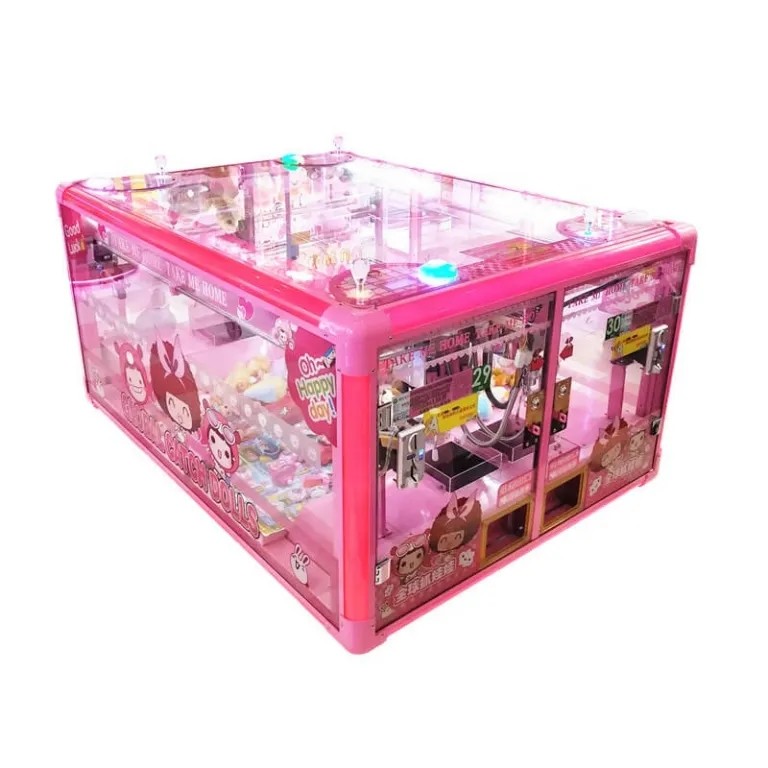 4 Player Prize Cube Claw Machine Pink Color With Attractive Light 5 Inches Claw