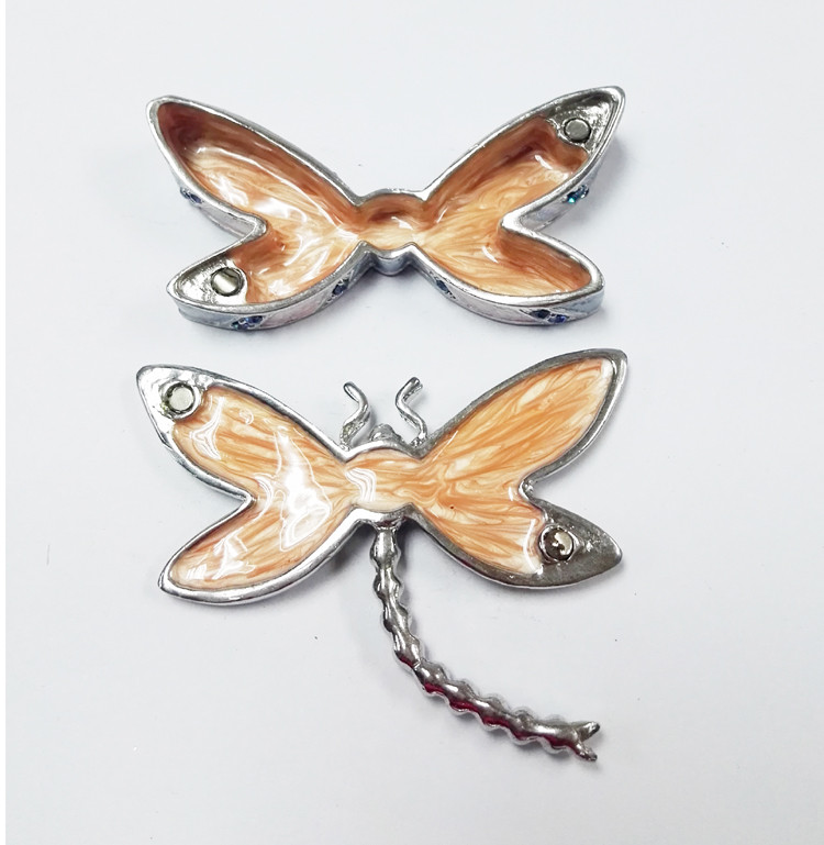 Trinket jewelry box, dargonfly diamond decoration pink pewter jewelry box