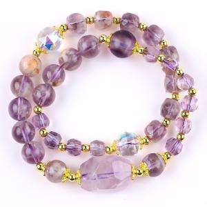 China Double Layer Purple Azeztulite 12mm 14mm Bead Bracelet OEM ODM wholesale