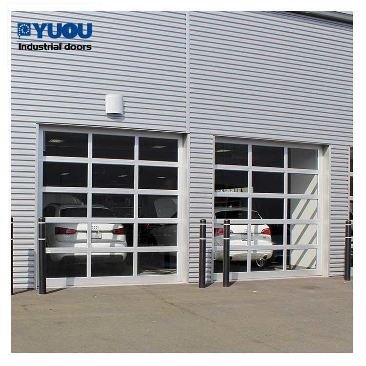 PC Tempered Glass Panel Commercial Sectional Doors With Torsion Spring System