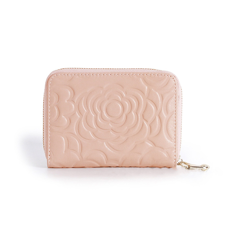 Camellia Genuine Leather Hand Coin Purse Small and Exquisite Wallet with No Embossing