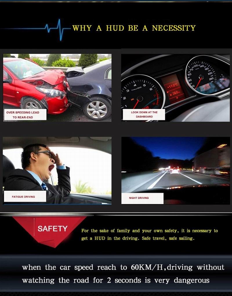 Ouchuangbo HUD 3.5 inch Car Head Up Display Windshield Projector Speedometer Overspeed - GPS Satellite 2 Dispaly Mode