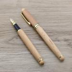 Eco Friendly Beech Wood Fountain Pen Brass Accessories For Business Gifts