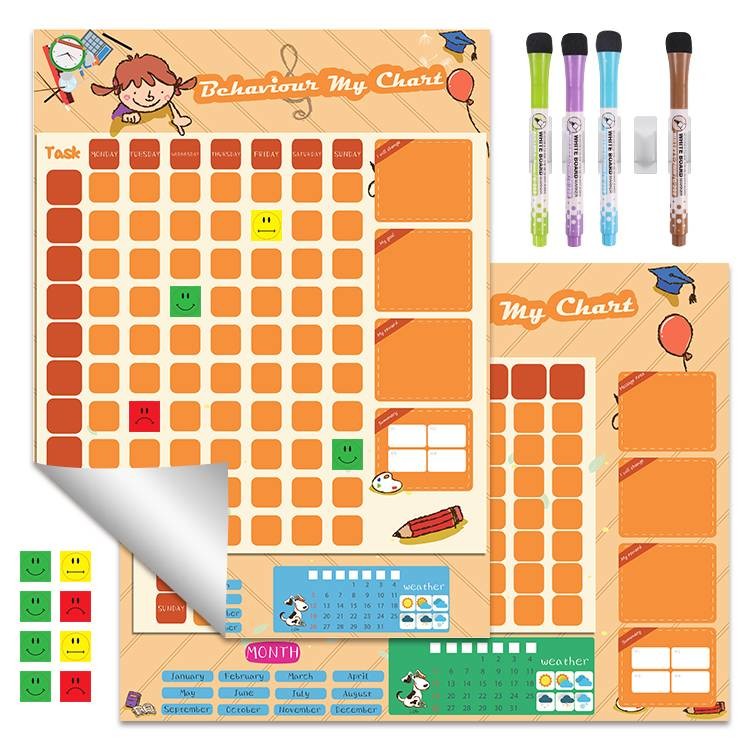 Removable Erasable Preschool Reward Chart With Marker Pen And Pen Clip