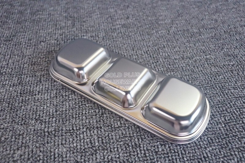 Supplies rectangular dinner dish plate 4 compartments stainless steel tableware silver sushi saucer dish