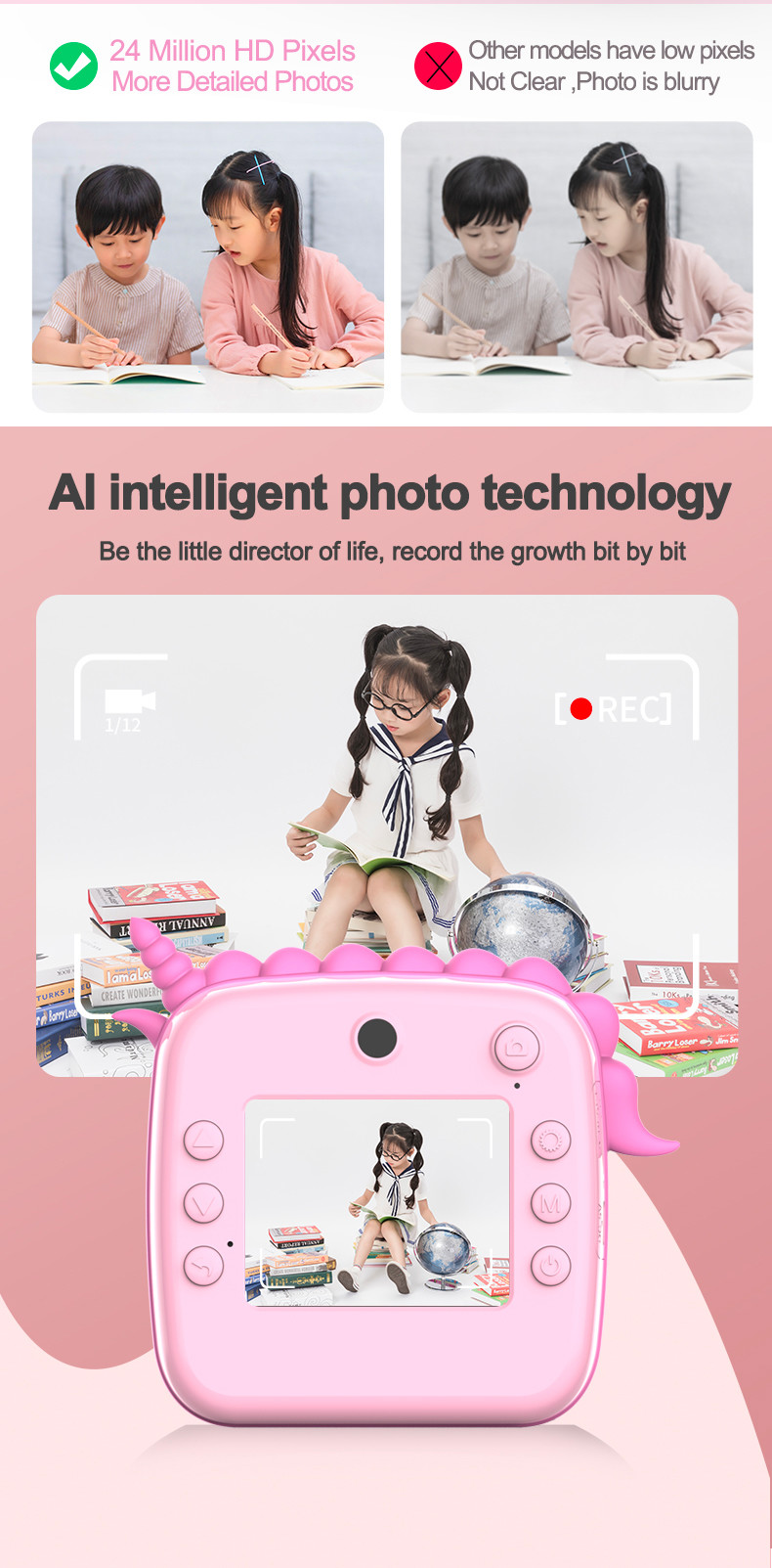 Instant Pocket Mini Inkless Thermal Printer Camera For Kids