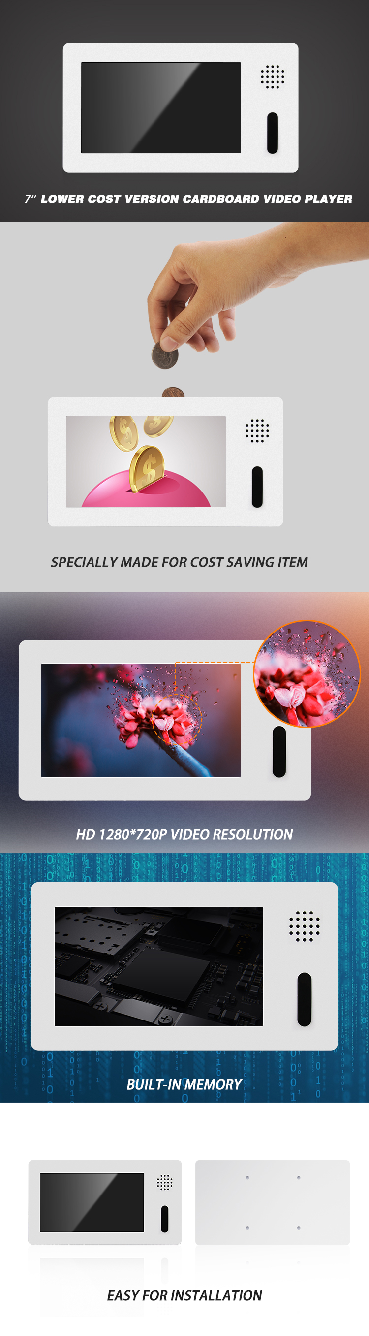 7 Inch Shelf Edge Display Single Repeat Playback With Long Service Life