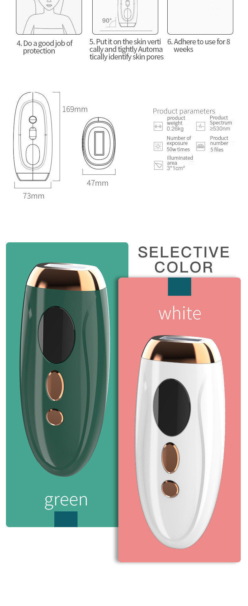 24W Green Handheld Laser Hair Removal Device , IPL Hair Remover Portable
