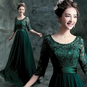 China Dark Green O Neck Mother Dresses Lace Elegant Evening Dresses TSJY056 wholesale