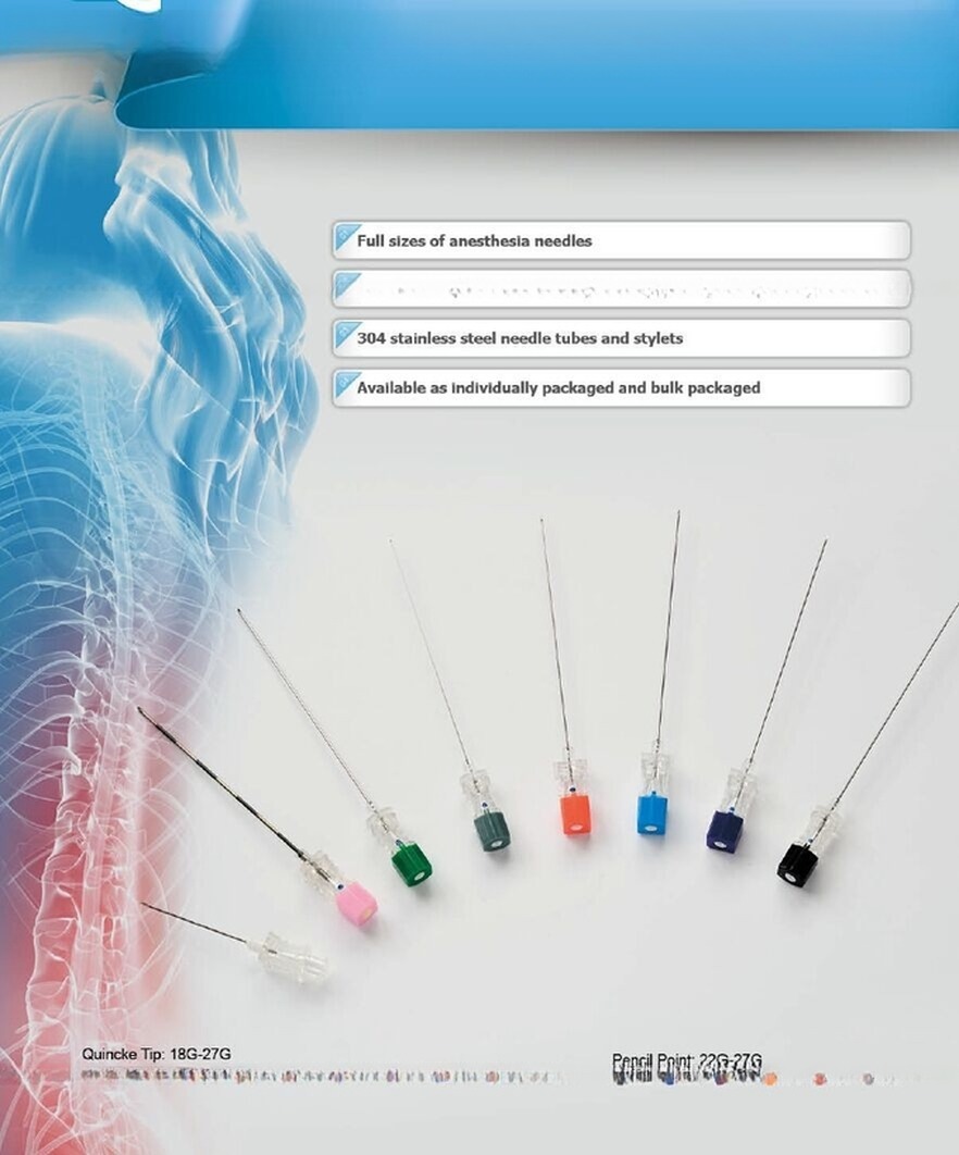 Color Coded Disposable Anaesthesia Spinal Needle with Quincke Tip or Pencil Point Tip