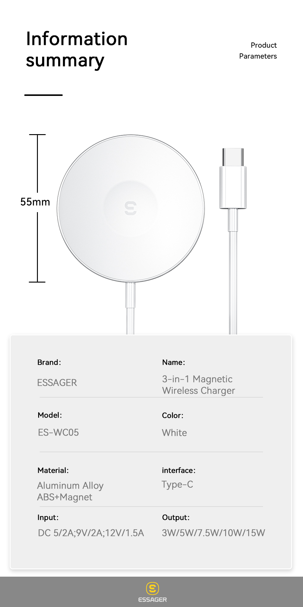 Essager 2022 YiT 3in1 Magnetic Wireless Chargers 3W 5W 15W 10W 7.5W For Phone Watch