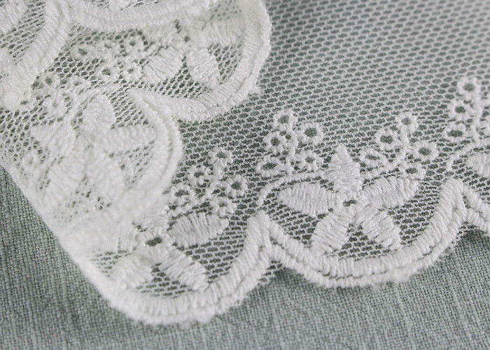 Scalloped Embroidered Nylon Mesh Lace Trims Cotton Tulle Floral Lace Trim Custom