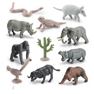 China Wildlife Animal Model Toys 11 PCS Mini Orangutan Elephant Hippo Buffalo Lizard Figurine Family Party Favors wholesale