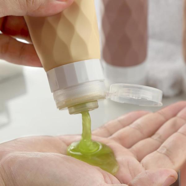 Refill Silicone Travel Shampoo Bottle Set Coffee Color Leak Proof 90 ml