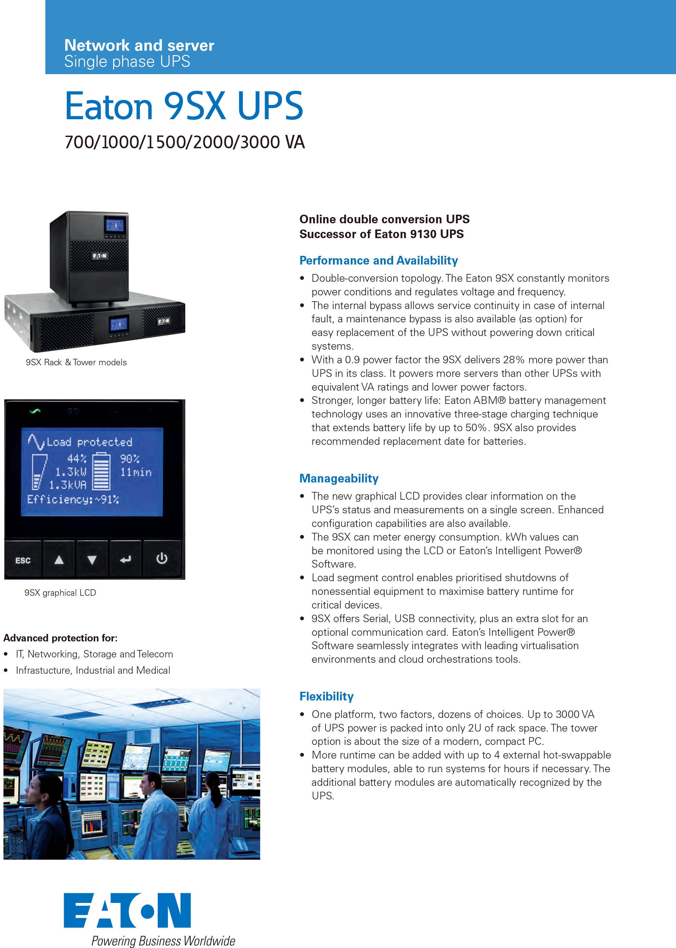 Eaton 9SX 700VA 1000VA 1500VA 2000VA 3000VA Single Phase Tower UPS for Computer/Networking