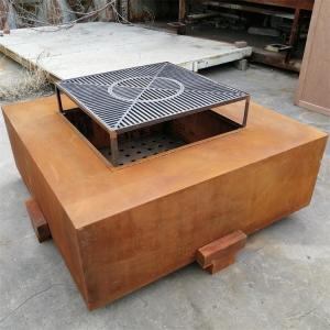China Large Corten Steel Wood Burning Square Fire Pit Table For Outdoor Cooking wholesale