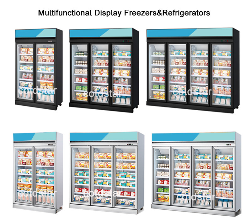 Commercial 1000L Upright Refrigerated Beverage Showcase Glass Door Chiller