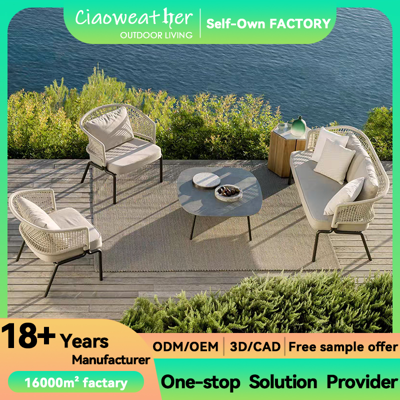 Outdoor Foam Water-Resistant Fabric Modern Style Wicker Chair Sofa for All Weather Outdoor Furniture