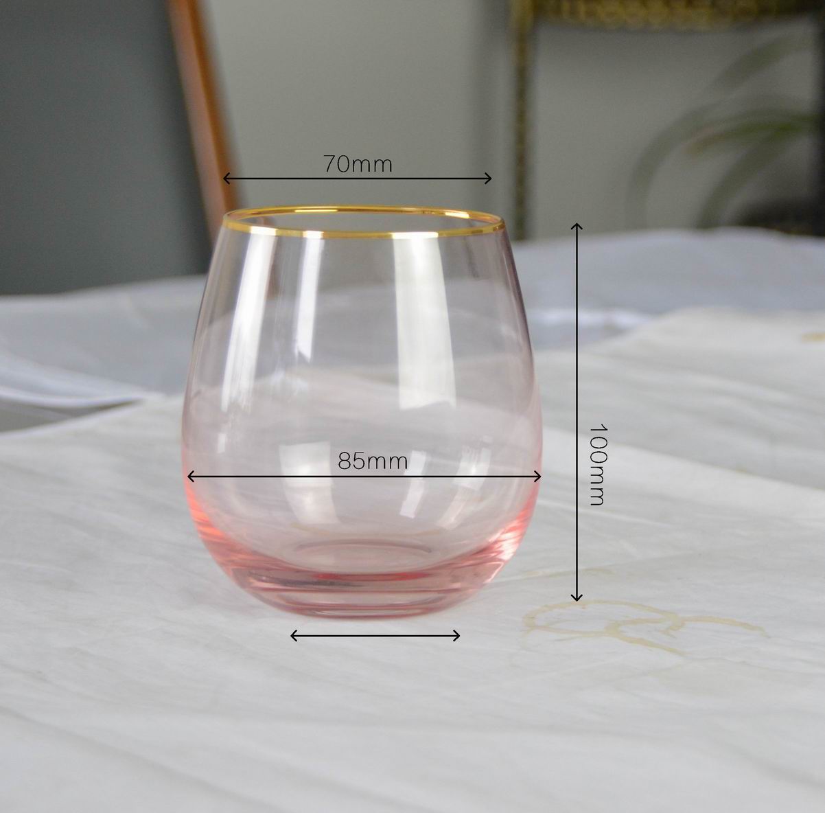 Gold Rim Pink Crystal Wine Glass For Holiday Party