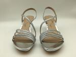 3cm Heel Ladies Soft Leather Sandals Silver With Sparkling Gemstone