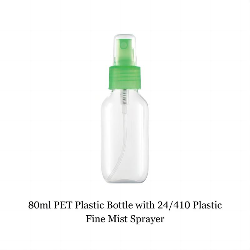 80ml PET Plastic Bottle with 24/410 Plastic Screw Cap Disc Cap Flip Top Cap Lotion Pump Fine Mist Sprayer