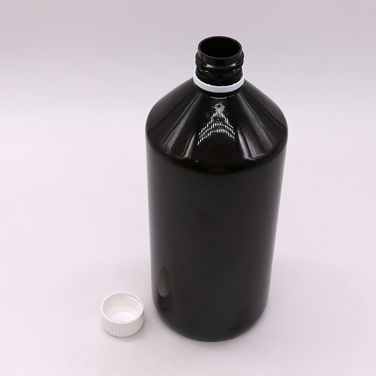 Dark Brown Translucent PET 1000ml Liquid Medicine Bottle with 28mm Tamper Proof Cap