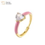 Enamel Heart Diamond Rings , Opening Adjustable Zircon Love Heart Band Ring