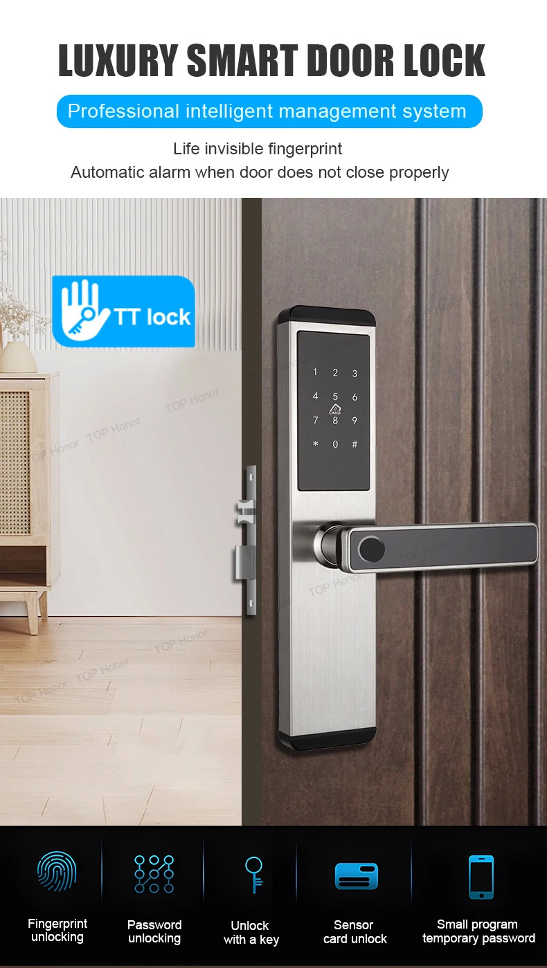 TH522 Apartment Smart Door Lock With Fingerprint Code IC Card Key TTLock Unlock