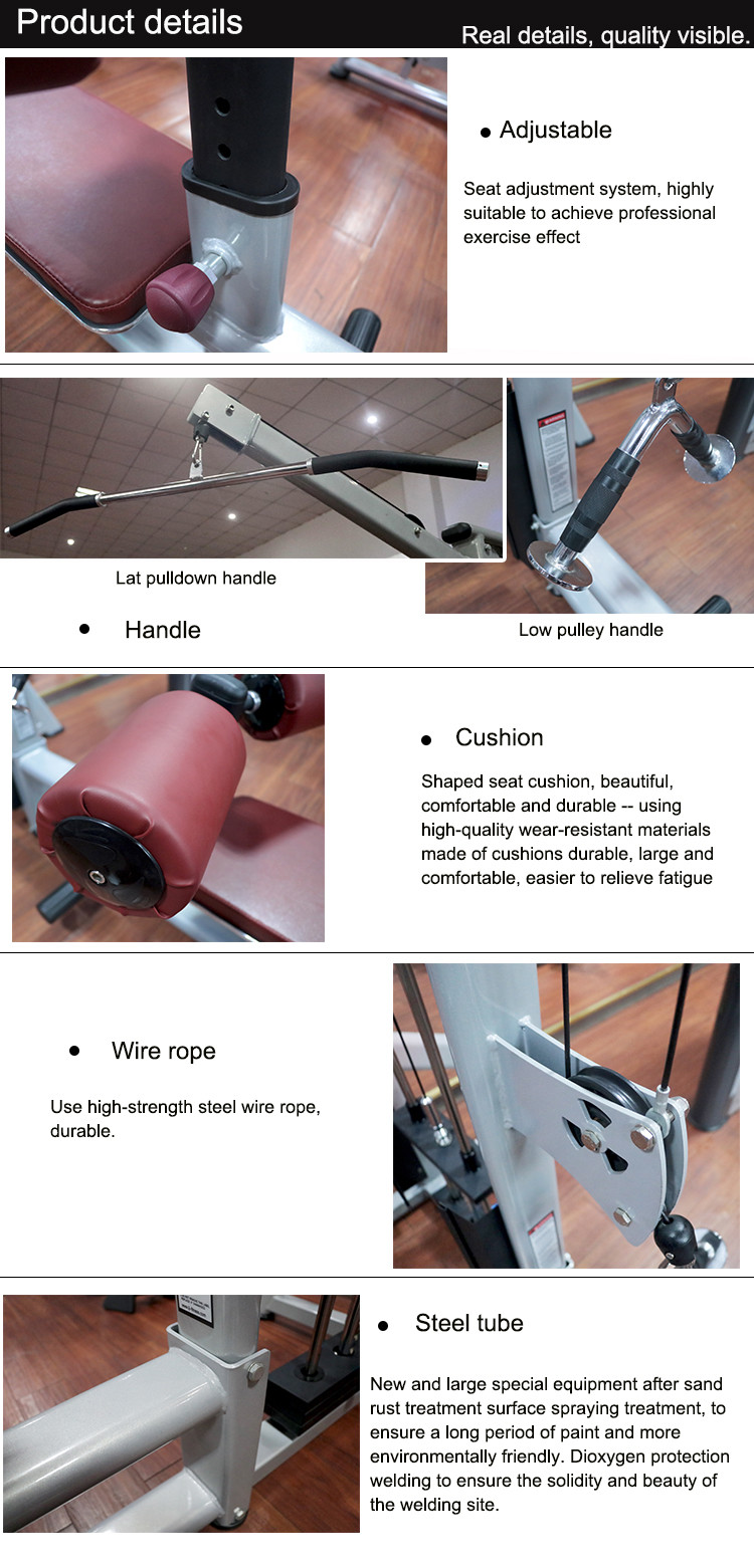 Body strong multi gym fitness equipment lat pulldown machine combined with seated row