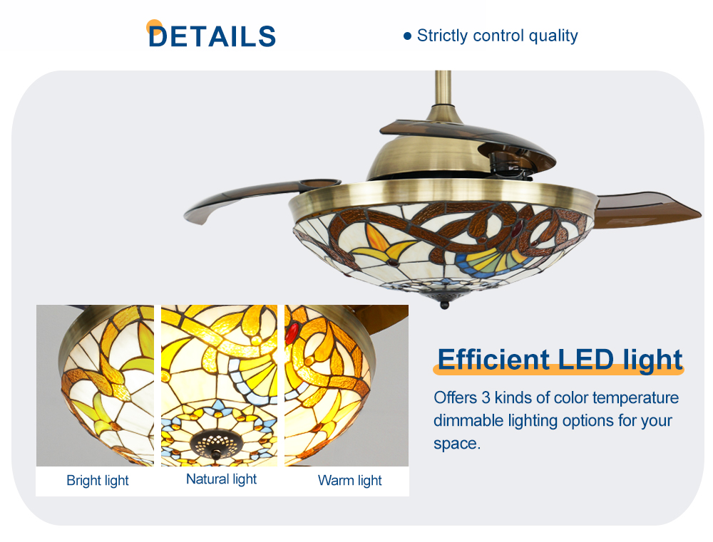 Vietnam Ceiling Fans with Lights and Hidden Blades 42 Inch 106cm Crystal Decorative Design