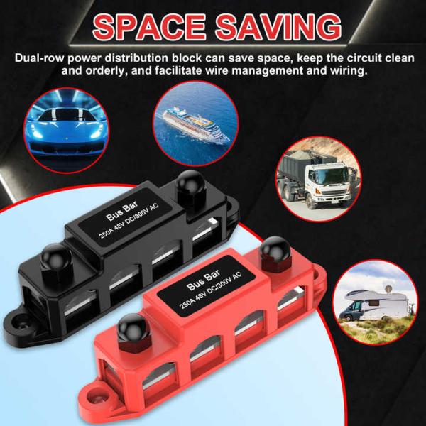 12V 250A 4M10+6M4 Studs Marine Power Busbar Flame Retardant Space Saving